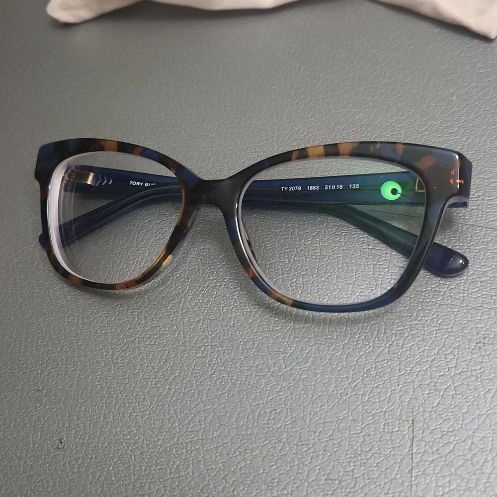 Tory Burch Blue Tortoiseshell Glasses with Orange Logo Case